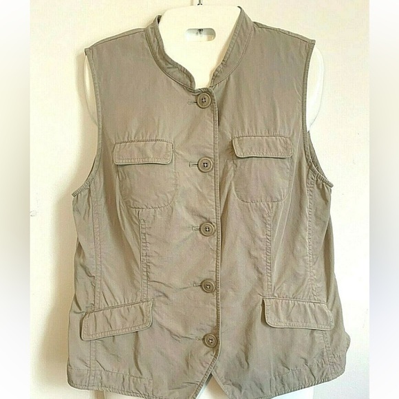 J.Jill Khaki tencel Sleeveless Safari Blouse Vest Front Button Pockets size 2X - Picture 4 of 6